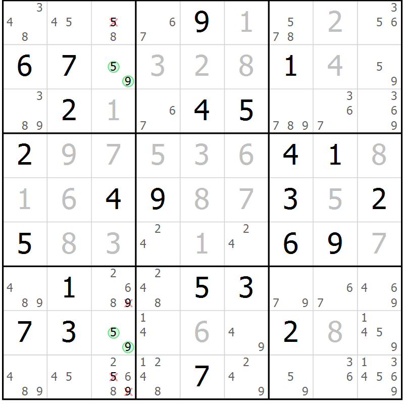 Position des candidats pour la solution de la Gr 83 page 86 du magazine de sudoku Platina n° 038