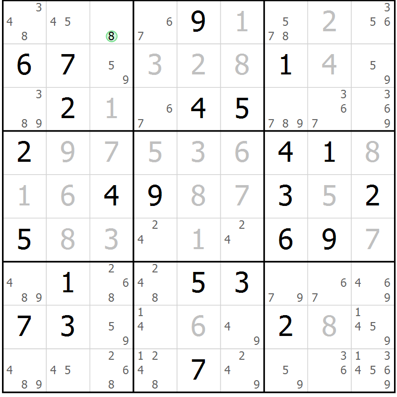 Position des candidats pour la solution de la Gr 83 page 86 du magazine de sudoku Platina n° 038