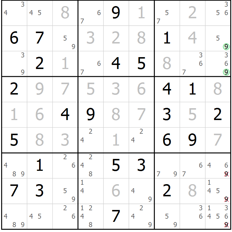 Position des candidats pour la solution de la Gr 83 page 86 du magazine de sudoku Platina n° 038
