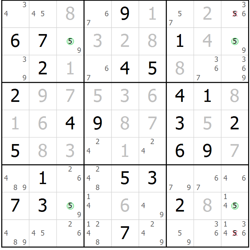 Position des candidats pour la solution de la Gr 83 page 86 du magazine de sudoku Platina n° 038