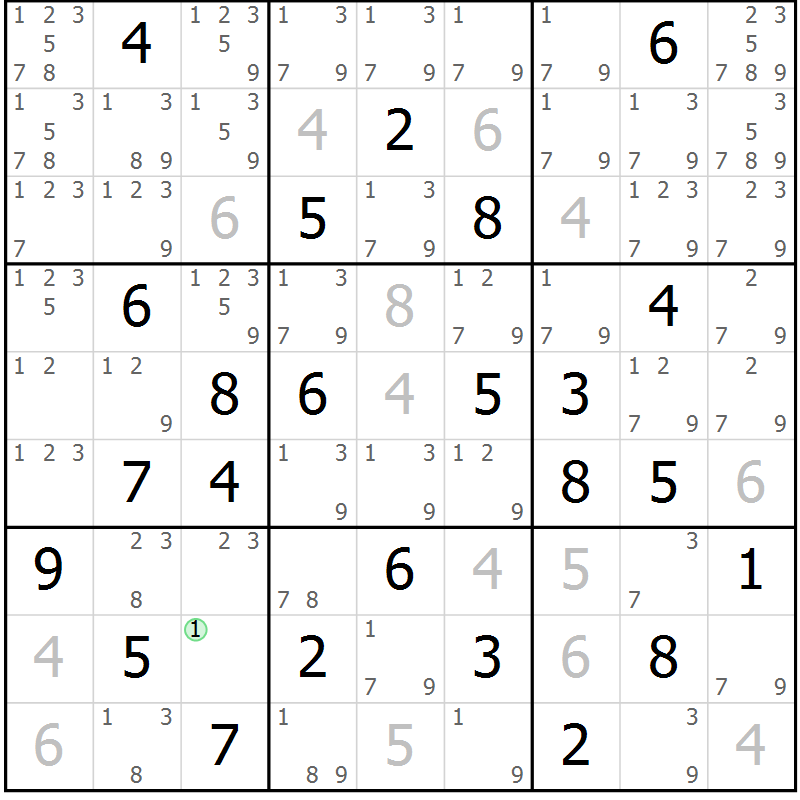 Position des candidats pour la solution de la Gr 84 page 87 du magazine de sudoku Platina n° 038