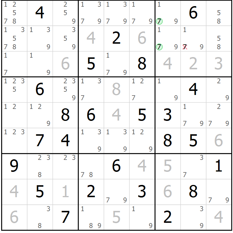 Position des candidats pour la solution de la Gr 84 page 87 du magazine de sudoku Platina n° 038