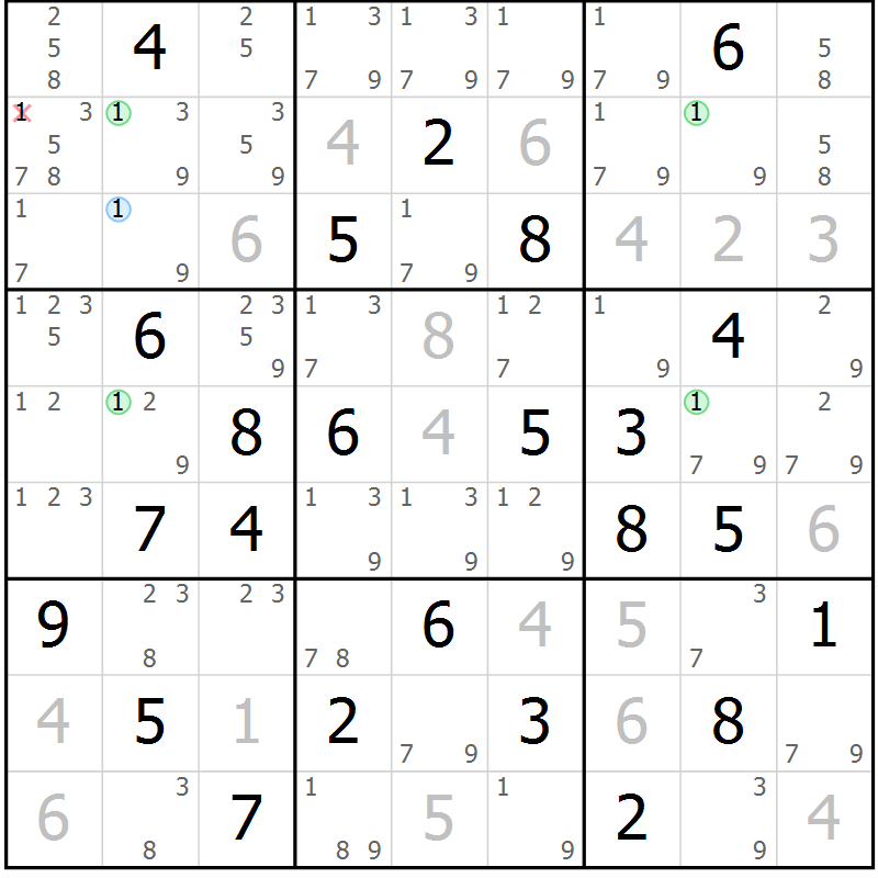 Position des candidats pour la solution de la Gr 84 page 87 du magazine de sudoku Platina n° 038