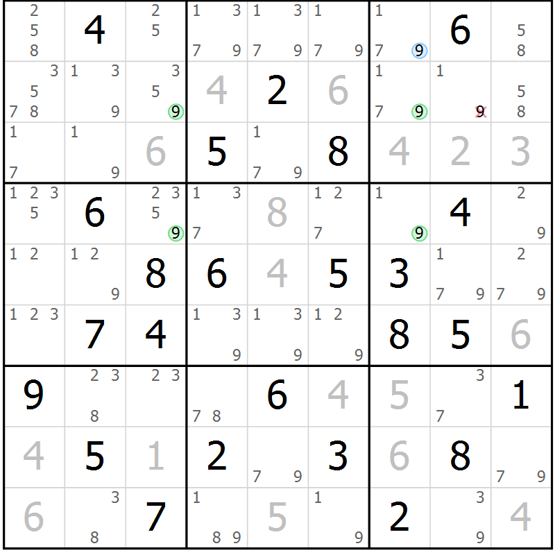 Position des candidats pour la solution de la Gr 84 page 87 du magazine de sudoku Platina n° 038