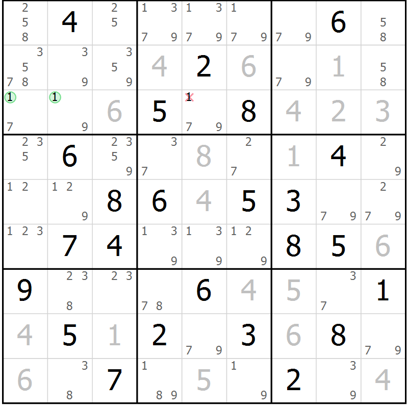 Position des candidats pour la solution de la Gr 84 page 87 du magazine de sudoku Platina n° 038