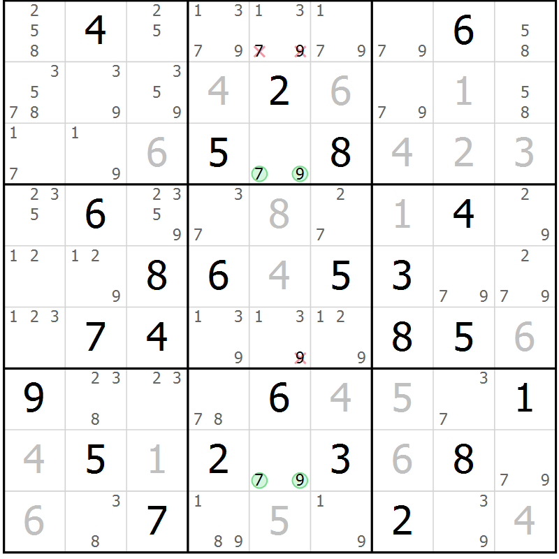 Position des candidats pour la solution de la Gr 84 page 87 du magazine de sudoku Platina n° 038