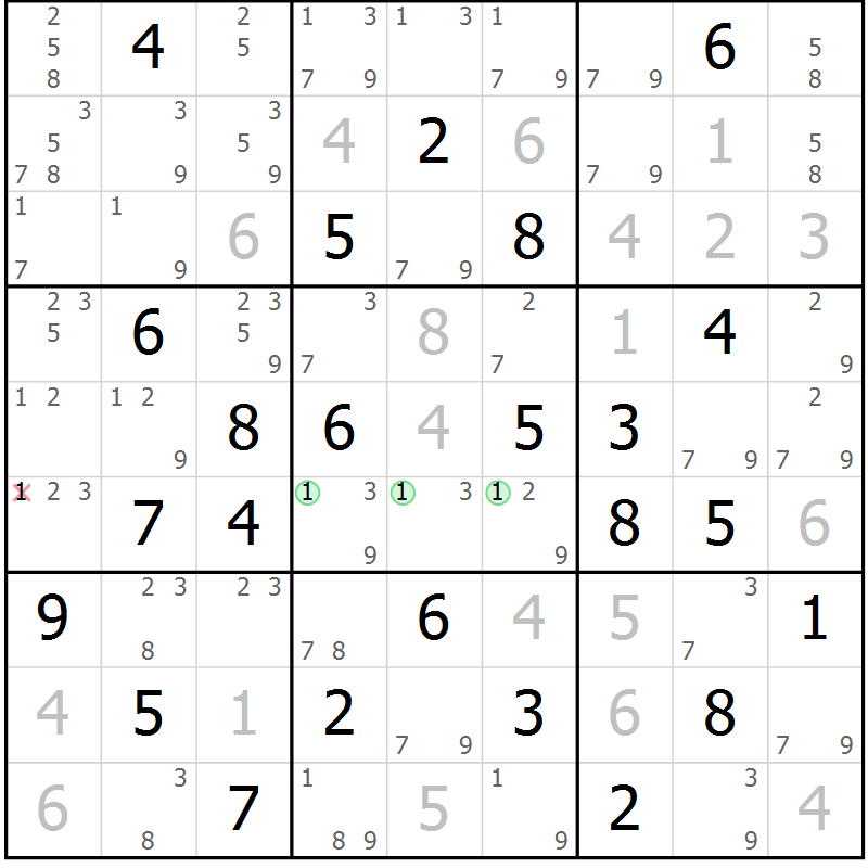 Position des candidats pour la solution de la Gr 84 page 87 du magazine de sudoku Platina n° 038