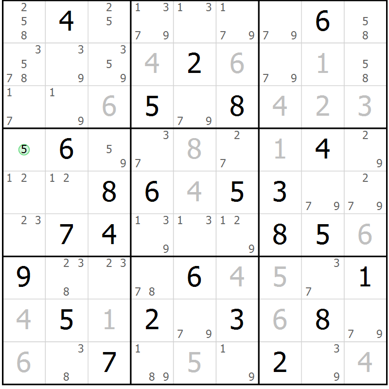 Position des candidats pour la solution de la Gr 84 page 87 du magazine de sudoku Platina n° 038