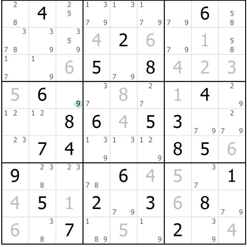 Position des candidats pour la solution de la Gr 84 page 87 du magazine de sudoku Platina n° 038