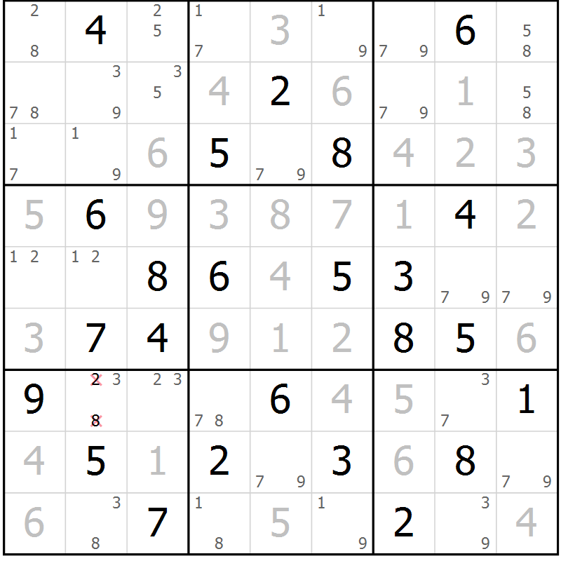 Position des candidats pour la solution de la Gr 84 page 87 du magazine de sudoku Platina n° 038