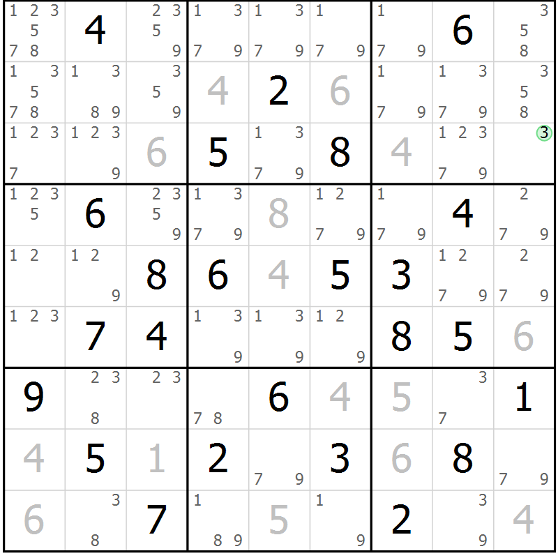 Position des candidats pour la solution de la Gr 84 page 87 du magazine de sudoku Platina n° 038