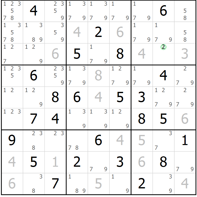 Position des candidats pour la solution de la Gr 84 page 87 du magazine de sudoku Platina n° 038