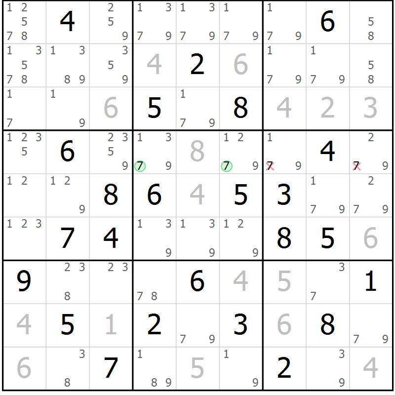 Position des candidats pour la solution de la Gr 84 page 87 du magazine de sudoku Platina n° 038