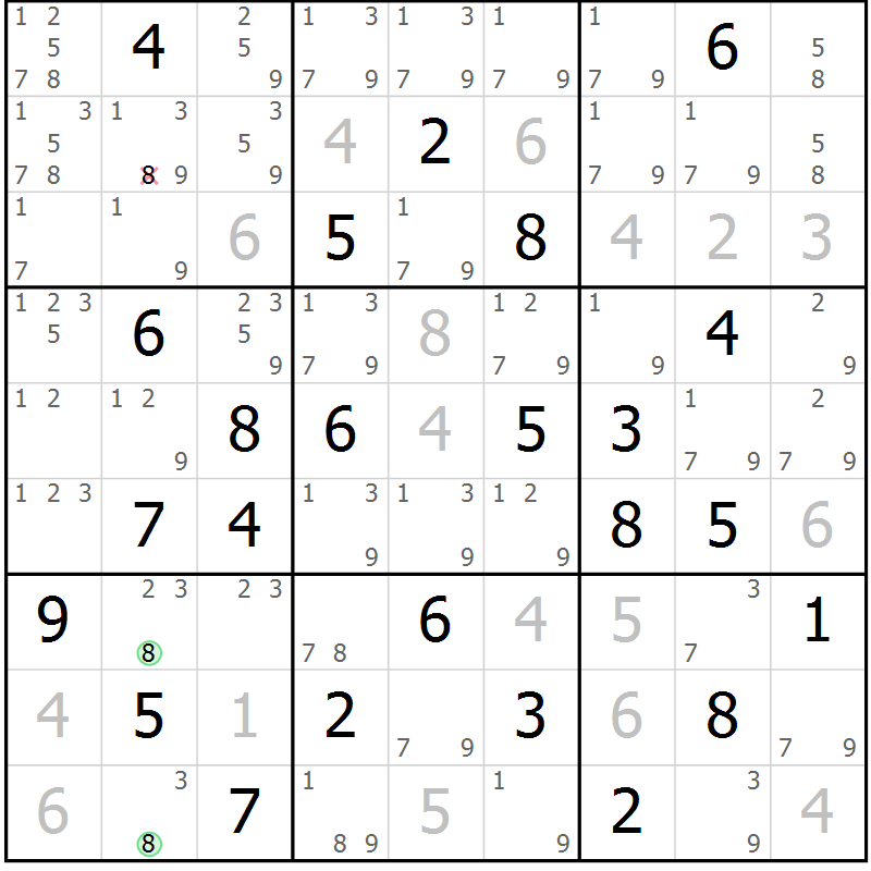 Position des candidats pour la solution de la Gr 84 page 87 du magazine de sudoku Platina n° 038