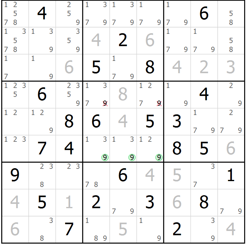 Position des candidats pour la solution de la Gr 84 page 87 du magazine de sudoku Platina n° 038