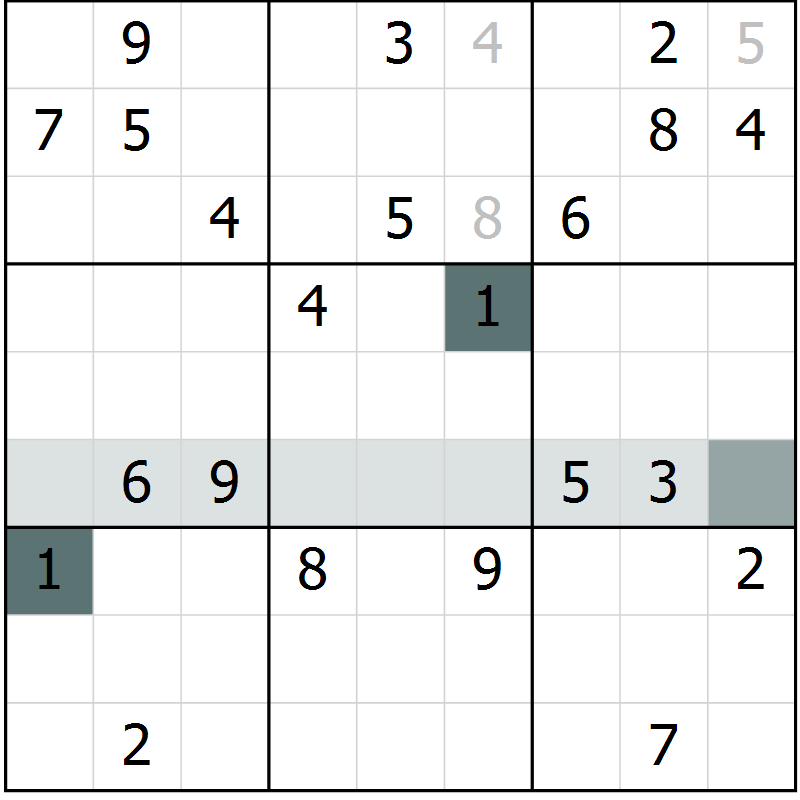 Position des candidats pour la solution de la Gr 9 page 12 du magazine de sudoku Platina n° 038