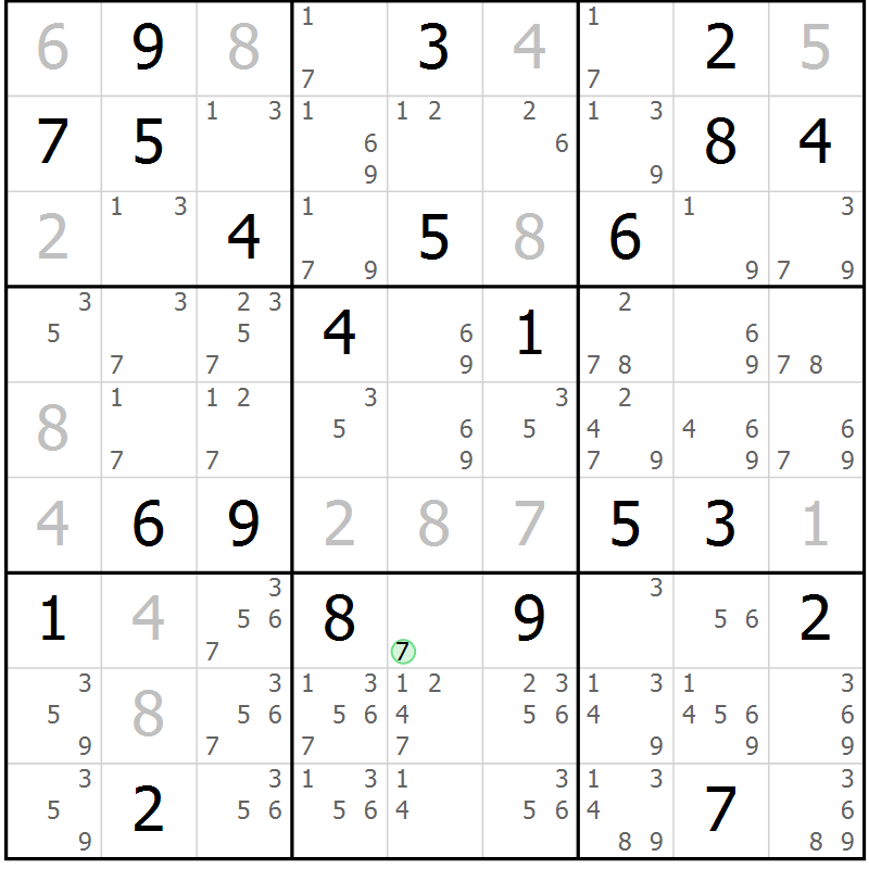 Position des candidats pour la solution de la Gr 9 page 12 du magazine de sudoku Platina n° 038
