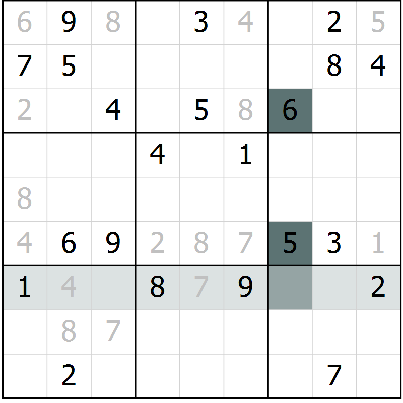 Position des candidats pour la solution de la Gr 9 page 12 du magazine de sudoku Platina n° 038