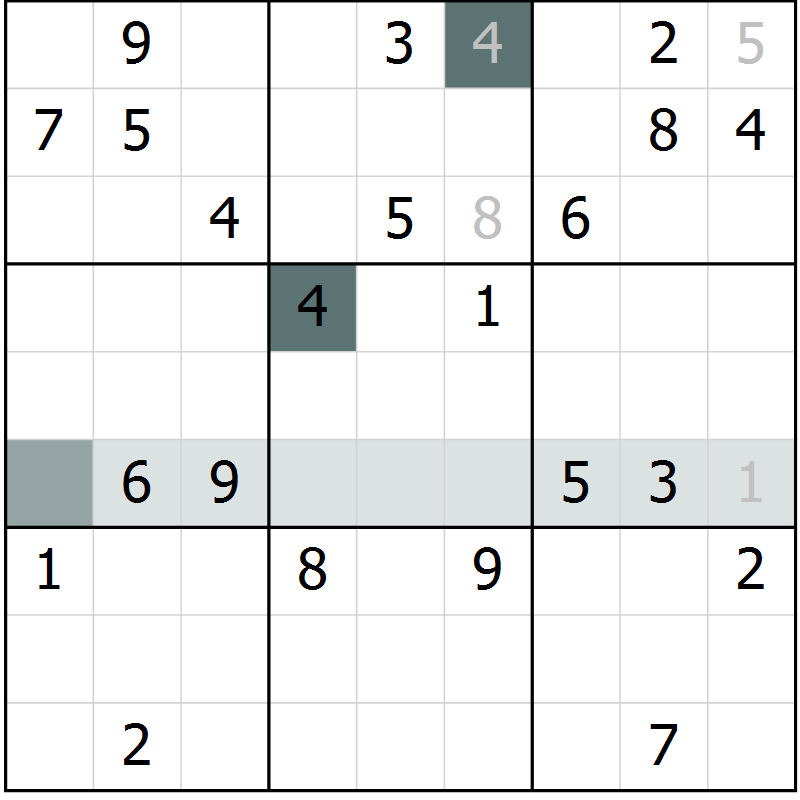 Position des candidats pour la solution de la Gr 9 page 12 du magazine de sudoku Platina n° 038