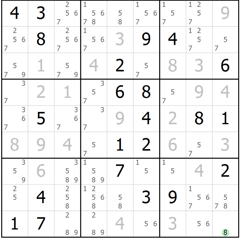 Position des candidats pour la solution de la Gr 1 page 4 du magazine de sudoku Virtuose n° 108