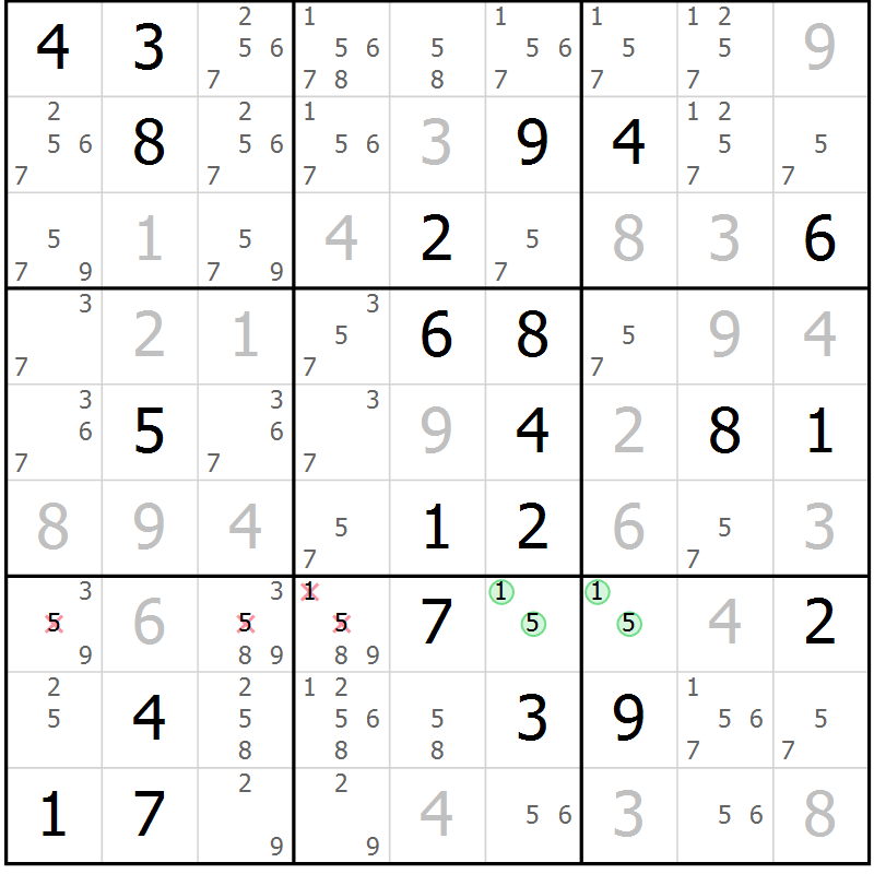 Position des candidats pour la solution de la Gr 1 page 4 du magazine de sudoku Virtuose n° 108
