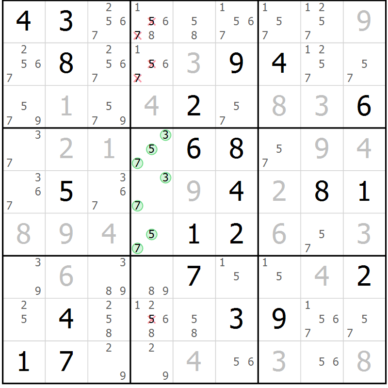 Position des candidats pour la solution de la Gr 1 page 4 du magazine de sudoku Virtuose n° 108