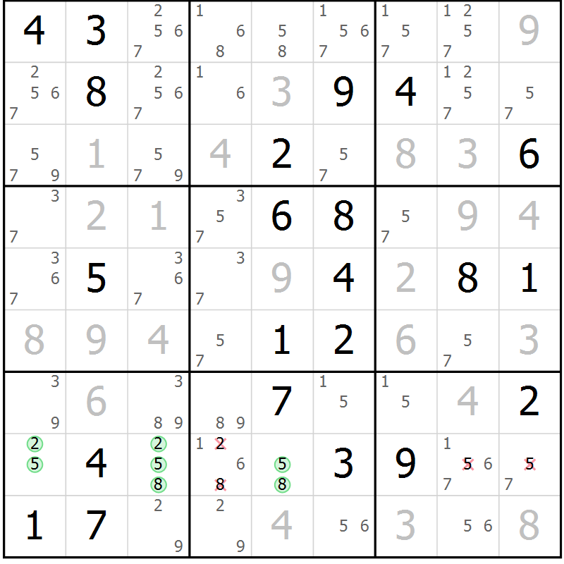 Position des candidats pour la solution de la Gr 1 page 4 du magazine de sudoku Virtuose n° 108