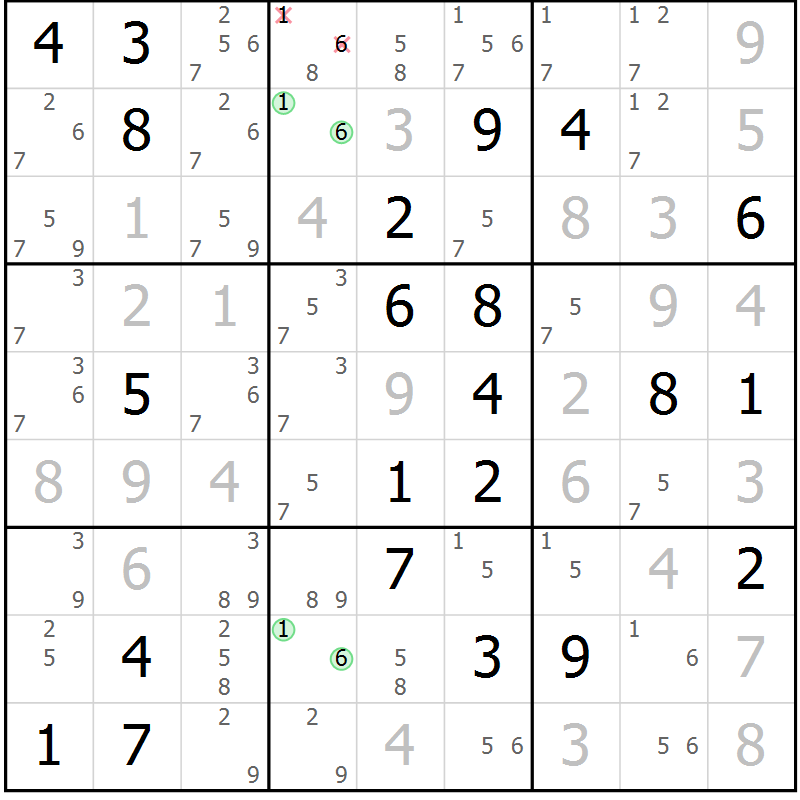 Position des candidats pour la solution de la Gr 1 page 4 du magazine de sudoku Virtuose n° 108