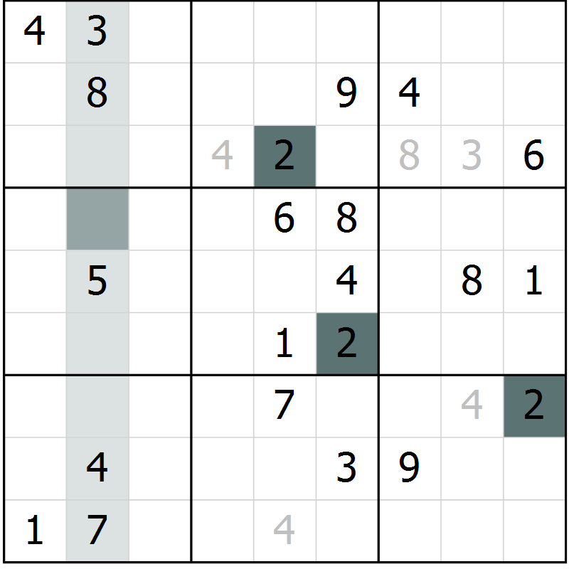 Position des candidats pour la solution de la Gr 1 page 4 du magazine de sudoku Virtuose n° 108