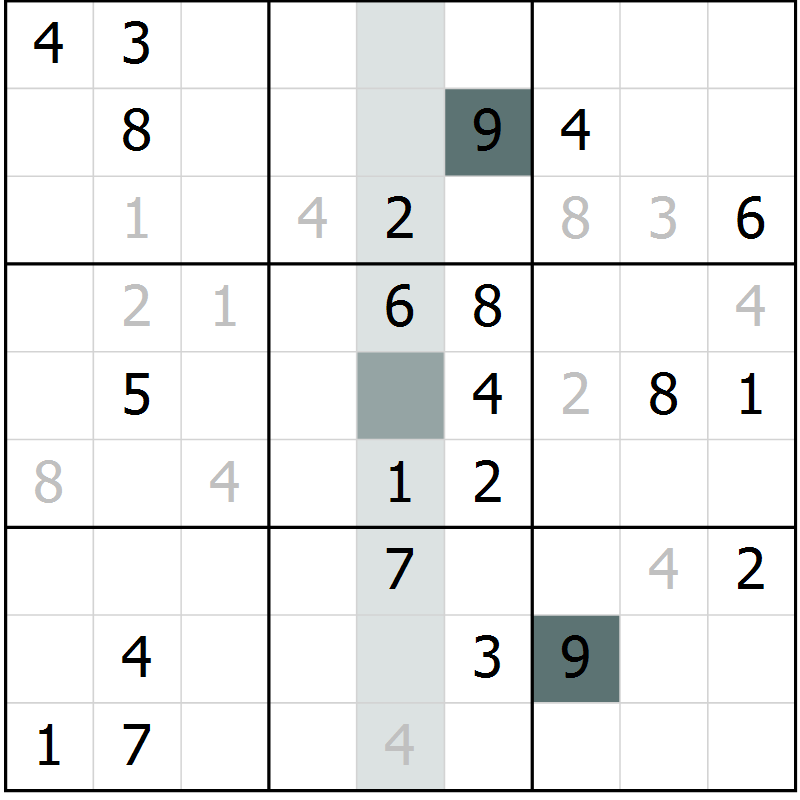 Position des candidats pour la solution de la Gr 1 page 4 du magazine de sudoku Virtuose n° 108