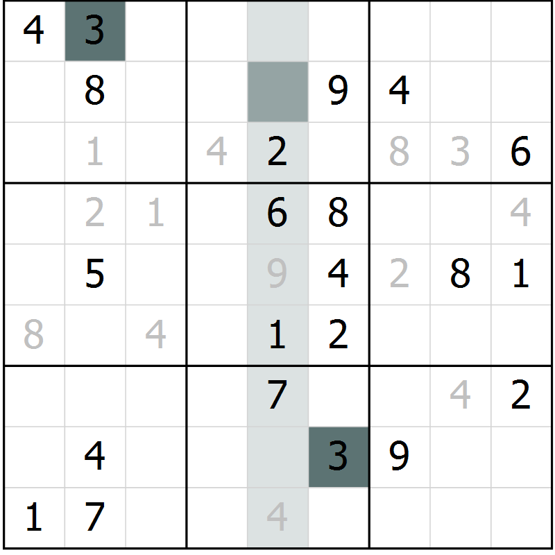 Position des candidats pour la solution de la Gr 1 page 4 du magazine de sudoku Virtuose n° 108