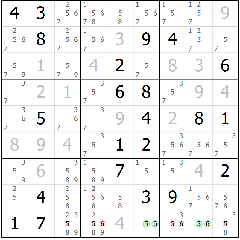 Position des candidats pour la solution de la Gr 1 page 4 du magazine de sudoku Virtuose n° 108