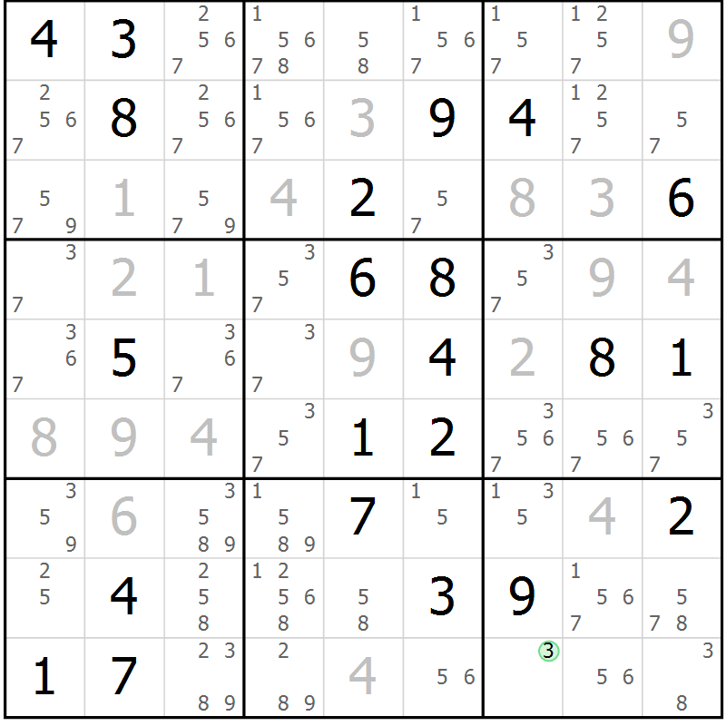 Position des candidats pour la solution de la Gr 1 page 4 du magazine de sudoku Virtuose n° 108
