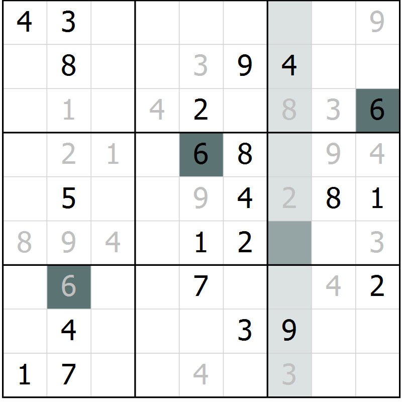 Position des candidats pour la solution de la Gr 1 page 4 du magazine de sudoku Virtuose n° 108