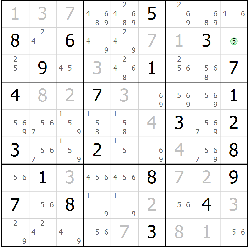 Position des candidats pour la solution de la Gr 10 page 13 du magazine de sudoku Virtuose n° 108