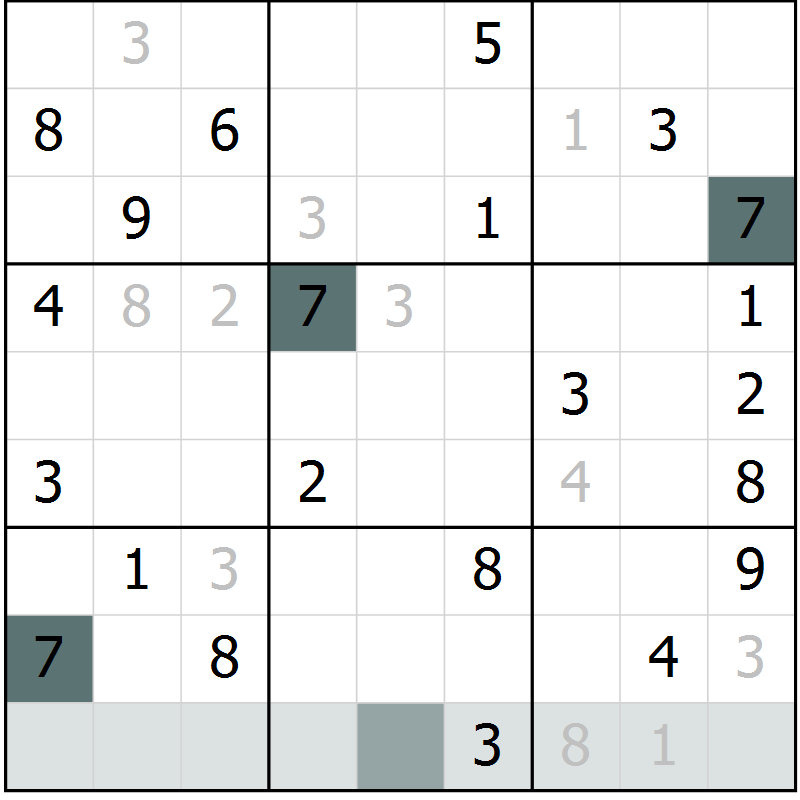 Position des candidats pour la solution de la Gr 10 page 13 du magazine de sudoku Virtuose n° 108