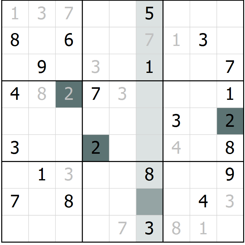 Position des candidats pour la solution de la Gr 10 page 13 du magazine de sudoku Virtuose n° 108
