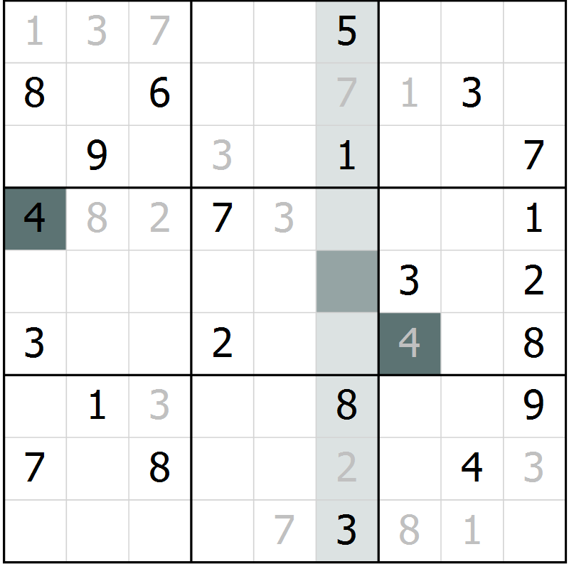 Position des candidats pour la solution de la Gr 10 page 13 du magazine de sudoku Virtuose n° 108