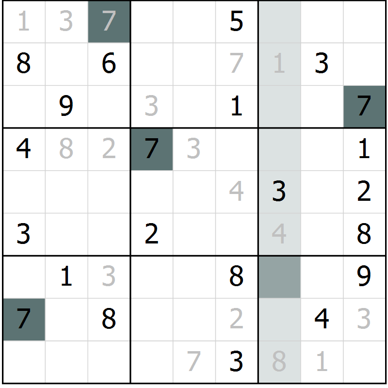 Position des candidats pour la solution de la Gr 10 page 13 du magazine de sudoku Virtuose n° 108
