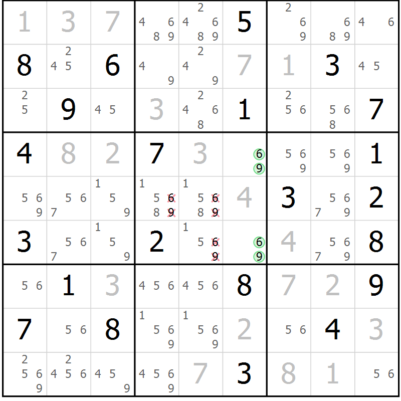 Position des candidats pour la solution de la Gr 10 page 13 du magazine de sudoku Virtuose n° 108