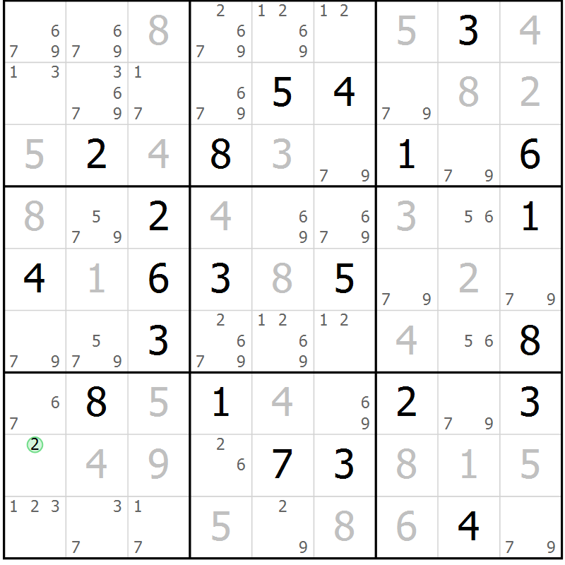Position des candidats pour la solution de la Gr 11 page 14 du magazine de sudoku Virtuose n° 108