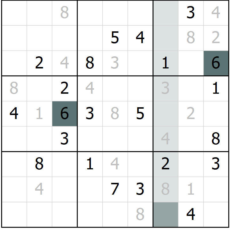 Position des candidats pour la solution de la Gr 11 page 14 du magazine de sudoku Virtuose n° 108