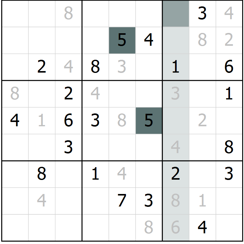 Position des candidats pour la solution de la Gr 11 page 14 du magazine de sudoku Virtuose n° 108