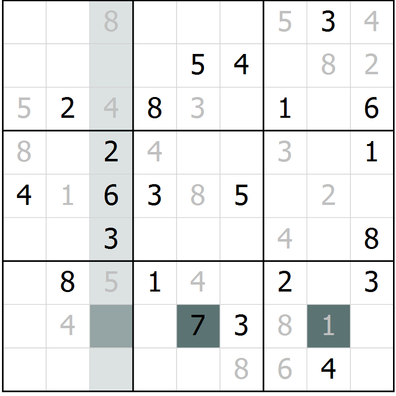Position des candidats pour la solution de la Gr 11 page 14 du magazine de sudoku Virtuose n° 108