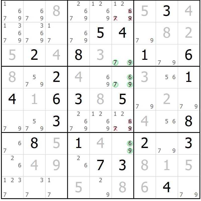 Position des candidats pour la solution de la Gr 11 page 14 du magazine de sudoku Virtuose n° 108