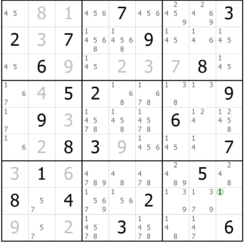 Position des candidats pour la solution de la Gr 12 page 15 du magazine de sudoku Virtuose n° 108