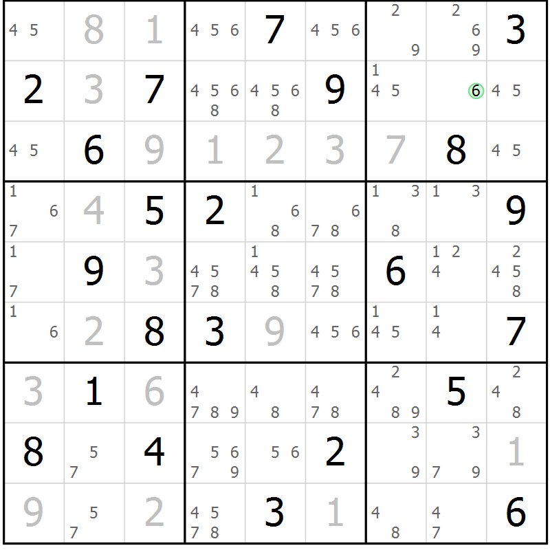 Position des candidats pour la solution de la Gr 12 page 15 du magazine de sudoku Virtuose n° 108