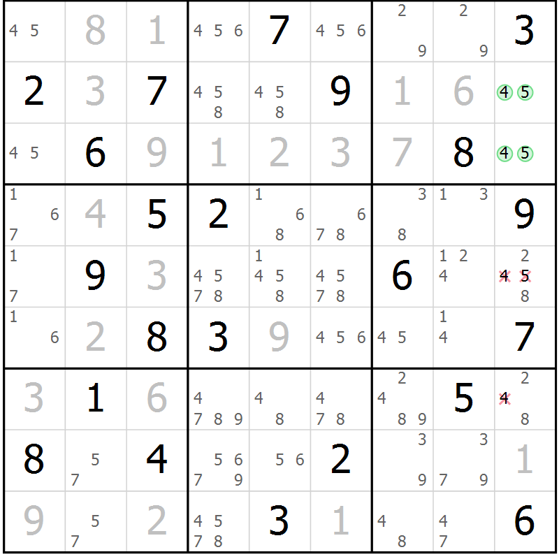 Position des candidats pour la solution de la Gr 12 page 15 du magazine de sudoku Virtuose n° 108