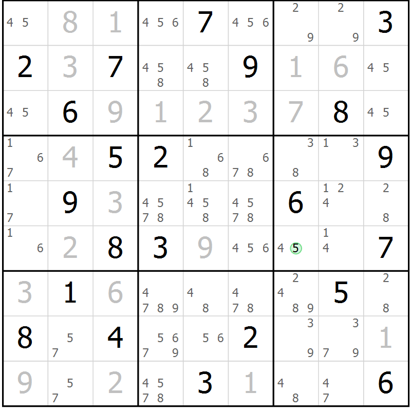 Position des candidats pour la solution de la Gr 12 page 15 du magazine de sudoku Virtuose n° 108