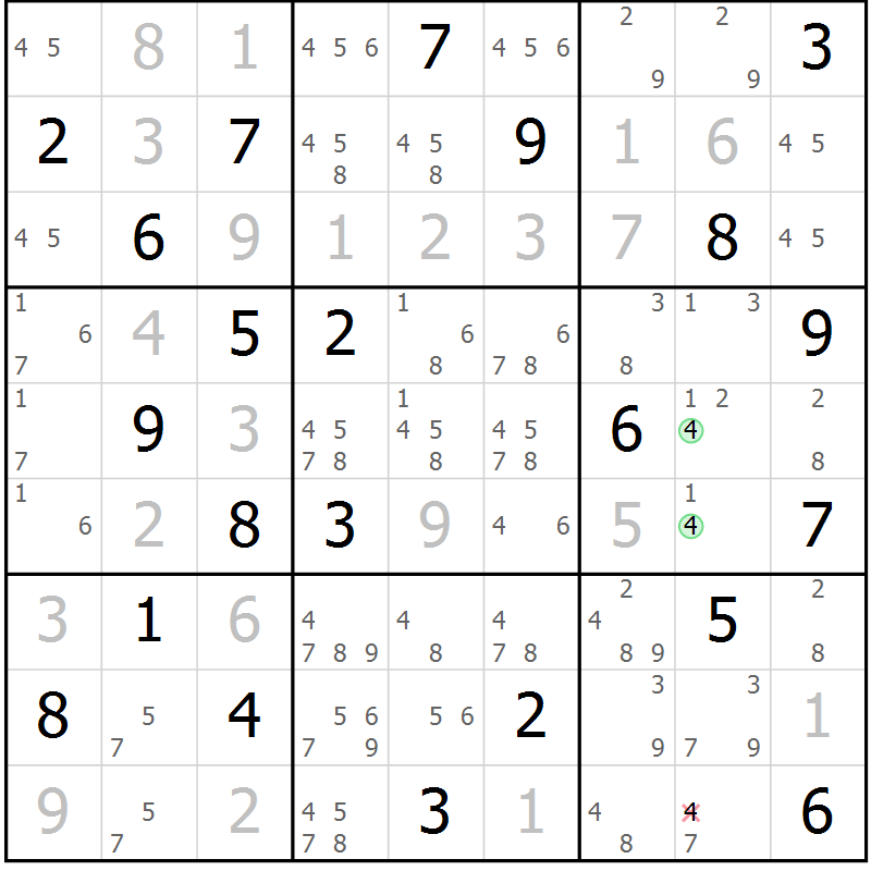 Position des candidats pour la solution de la Gr 12 page 15 du magazine de sudoku Virtuose n° 108